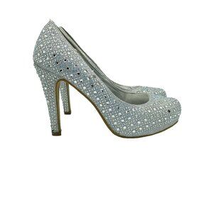 Mascotte Heels Womens Size 6 Silver Alice Rhinestone Gems Pumps Sparkly Stiletto